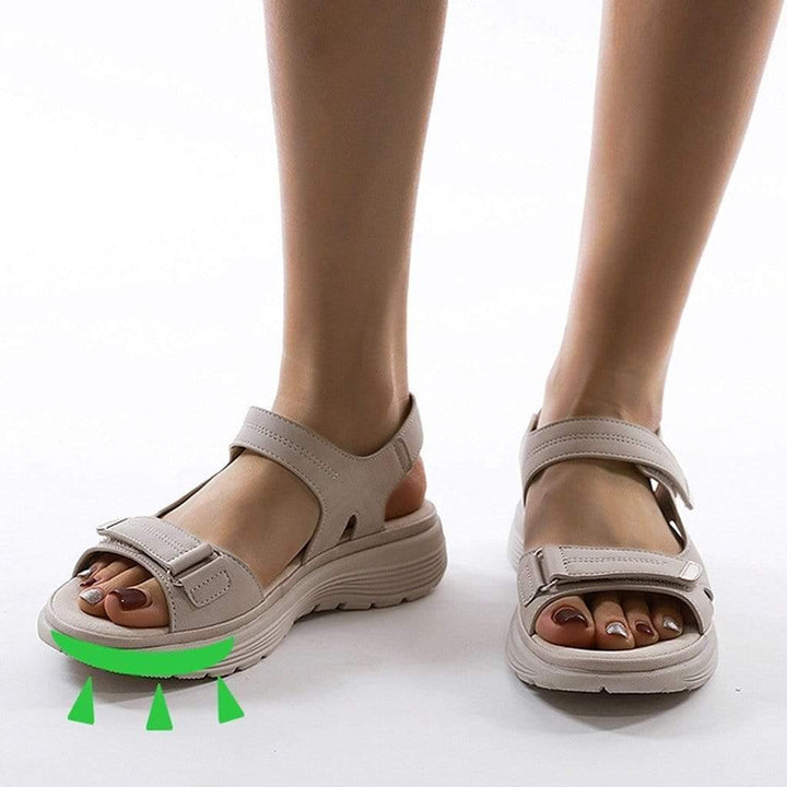 Orthopedic walking sandals for women with strong arch support, perfect for spring & summer travel.