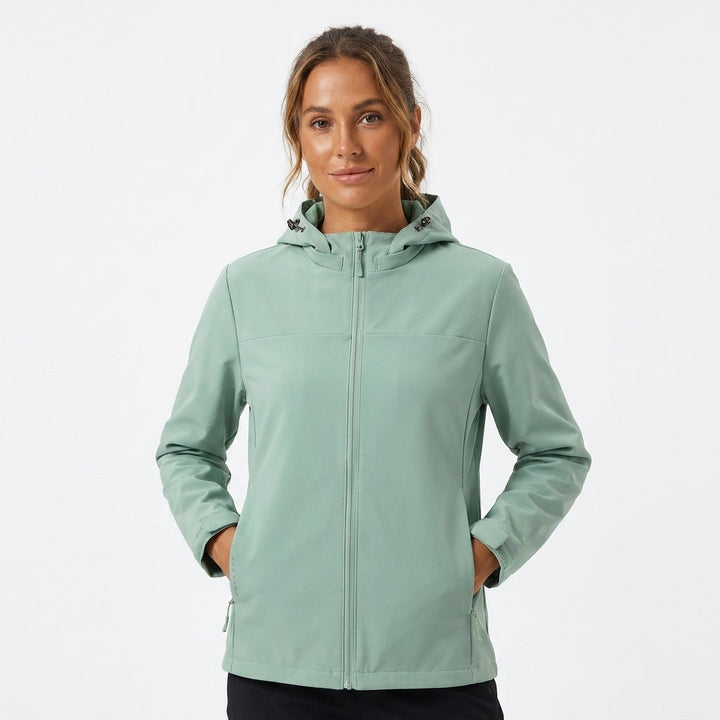 Versatile women's waterproof hooded rain jacket. Perfect casual outerwear for wet weather, all season.