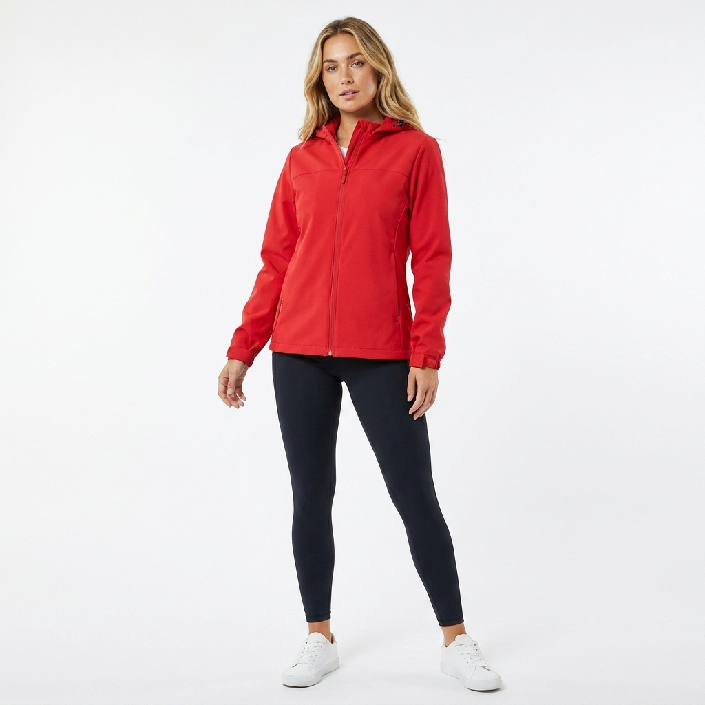 Women's hooded rain jacket. Waterproof, versatile, and stylish outerwear with a practical drawstring hem.