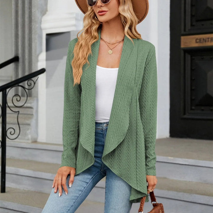 Professional women's tailored blazer with draped lapel. Open front design, perfect for modern workwear.