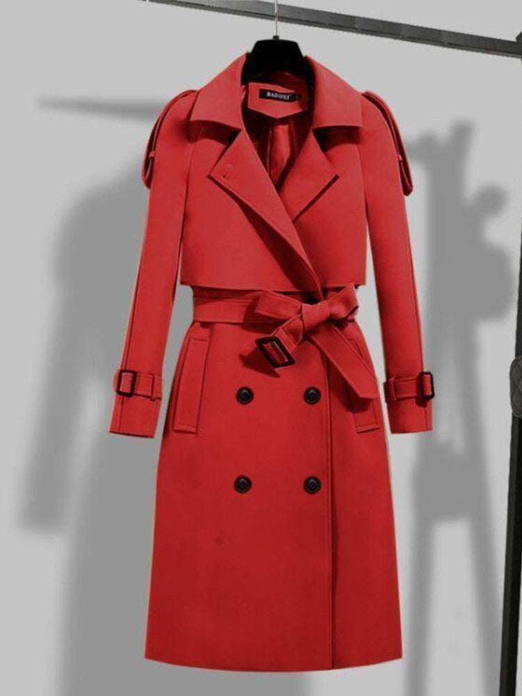 Water-resistant women's trench coat, perfect for spring & fall. Stylish and functional outerwear.