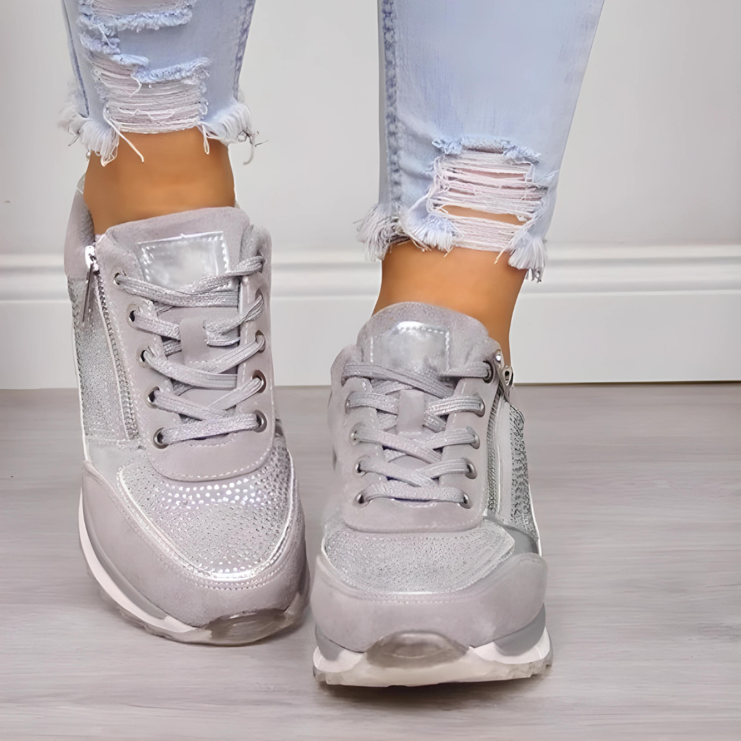 Fashionable women's casual wedge sneakers, lace-up design perfect for everyday style & walking.