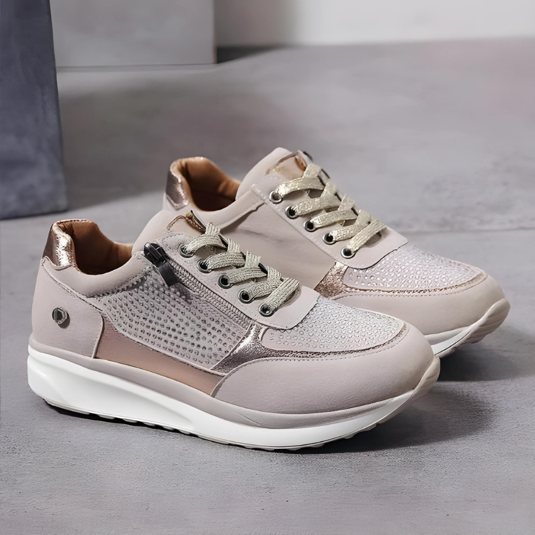 Professional women's wedge work shoes, lace-up front, wide toe comfort for active work environments.