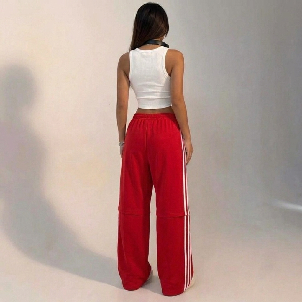 Sporty women's wide leg trackpants with drawstring waist, baggy fit, ideal for street style & retro fashion.