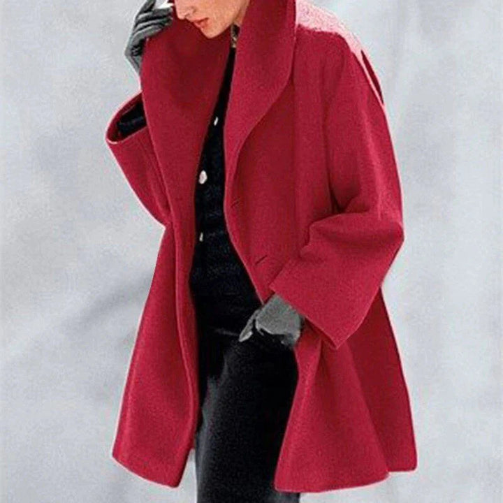 Button-down women's wool jacket. Elegant & warm winter coat for stylish women, ideal for fall fashion.