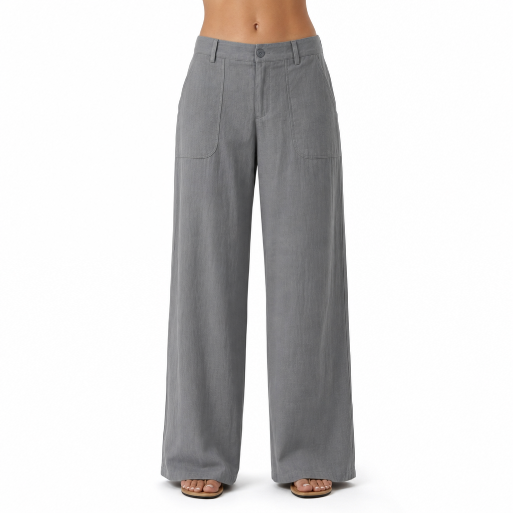 Elegant women's wide-leg trousers with a high waist and loose fit, offering comfortable yet chic smart casual office wear.