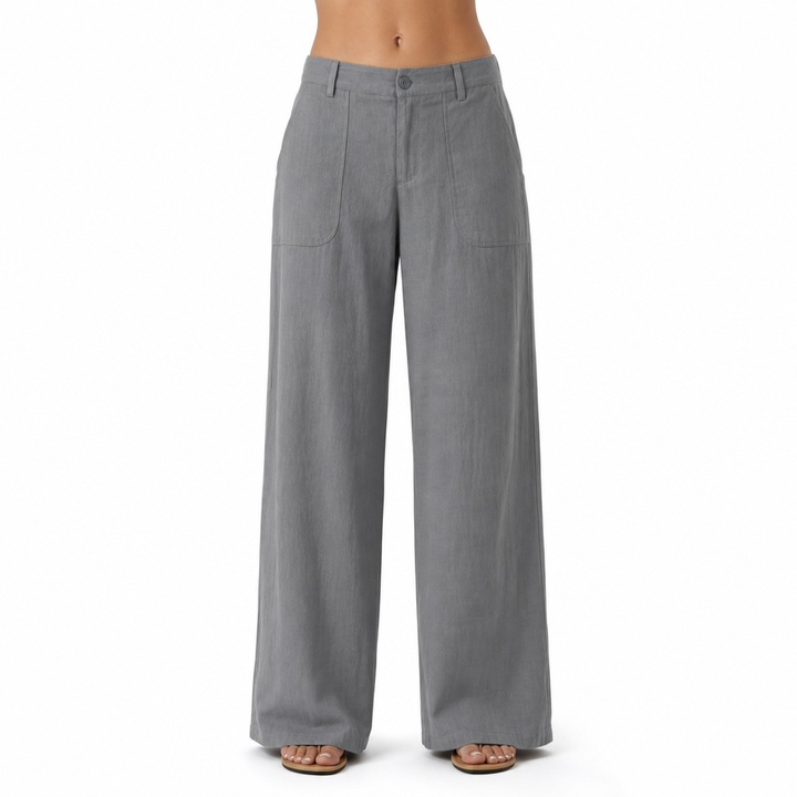Elegant women's wide-leg trousers with a high waist and loose fit, offering comfortable yet chic smart casual office wear.