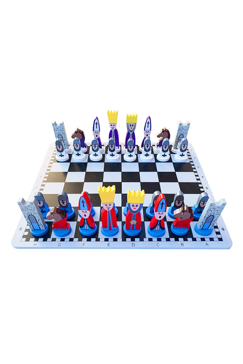 Kids' educational wooden chess set with full board & carved pieces, perfect for strategic family board games.
