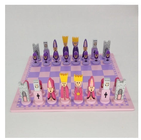 Close-up of smooth, durable wooden chess pieces for children's educational board games, promoting logic.
