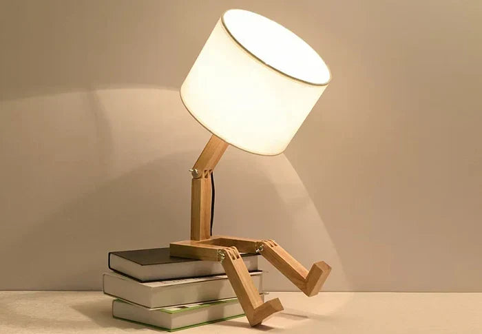 RutanFlex wooden desk lamp with book holder, perfect for study, reading, or bedside tables. Adjustable design.