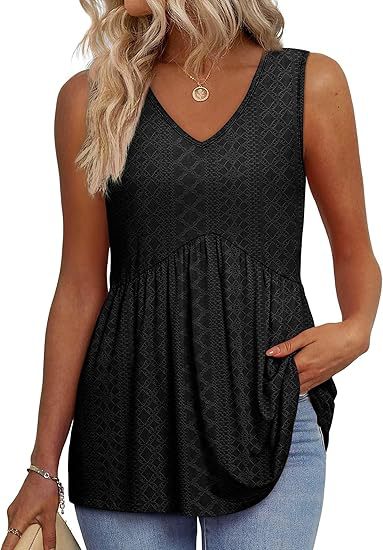Women's sleeveless peplum tank top with V-neck, perfect for chic summer style and casual wear.