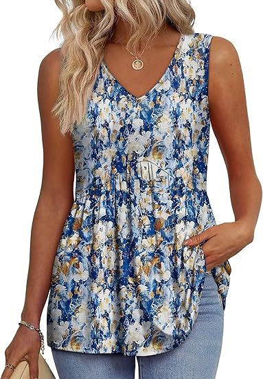 Modern women's sleeveless V-neck peplum top, a chic and flattering addition to summer fashion.