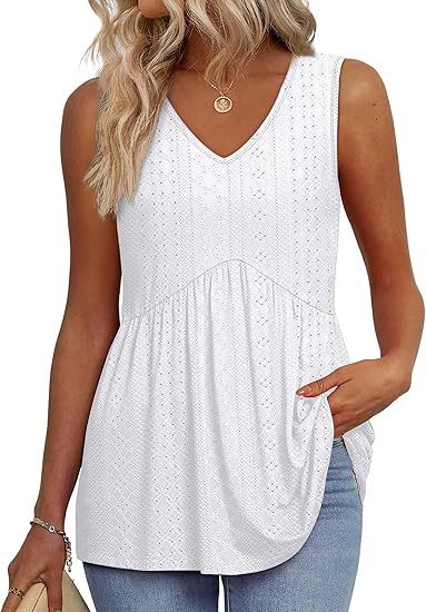 Versatile women's V-neck peplum tank top, ideal for flattering casual wear & everyday summer fashion.