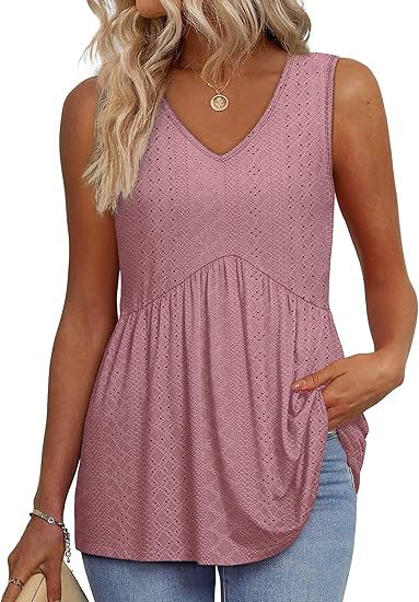 Flattering women's peplum tank top with a stylish V-neck, great for any casual summer outfit.