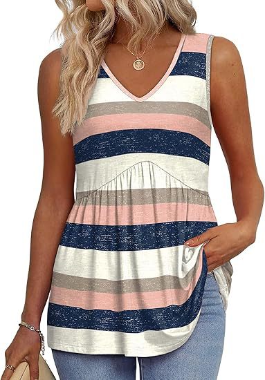 Elegant V-neck women's peplum tank top, offering a chic sleeveless design for warm weather.