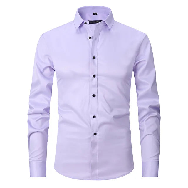 Easy care men's wrinkle-free stretch dress shirt. Noah long sleeve slim fit for comfortable office wear and events.