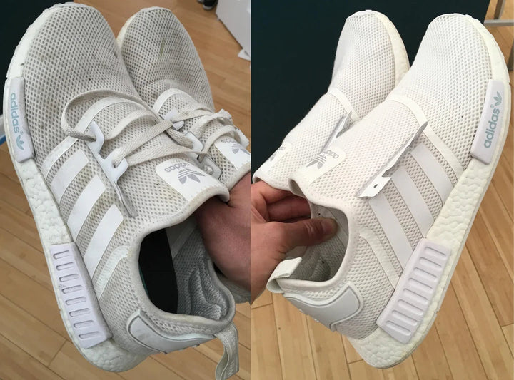 Protective shoe laundry bag for delicate wash. Safeguards shoes in washing machine, prevents damage.