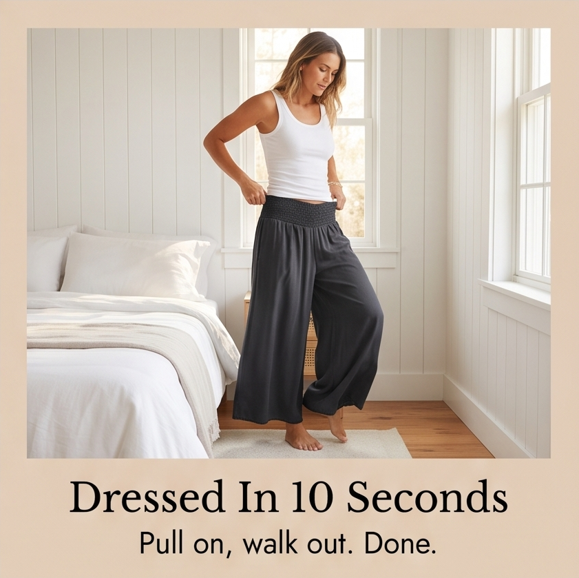 Easy pull-on palazzo pants for women, wide leg and high waist for comfort & style.