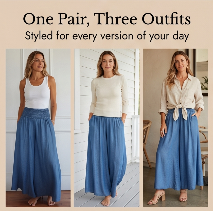 Comfortable women's wide leg pants, ideal for relaxed fit, casual, and everyday fashion.