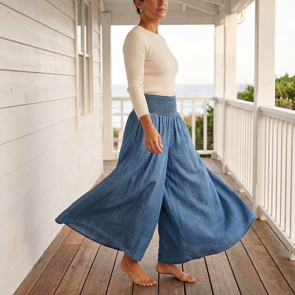 Everyday fashion: comfortable high waist palazzo pants for women, easy pull-on style.