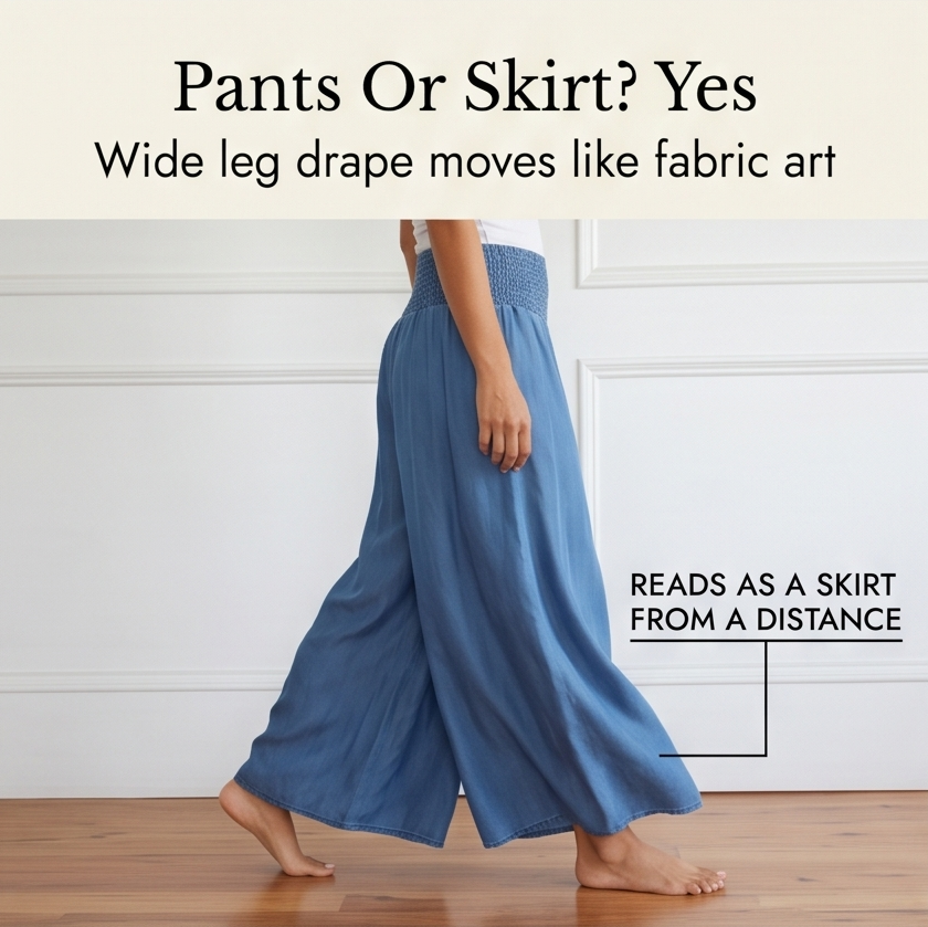 Women's comfortable wide leg palazzo pants, perfect for a chic, relaxed, everyday look.