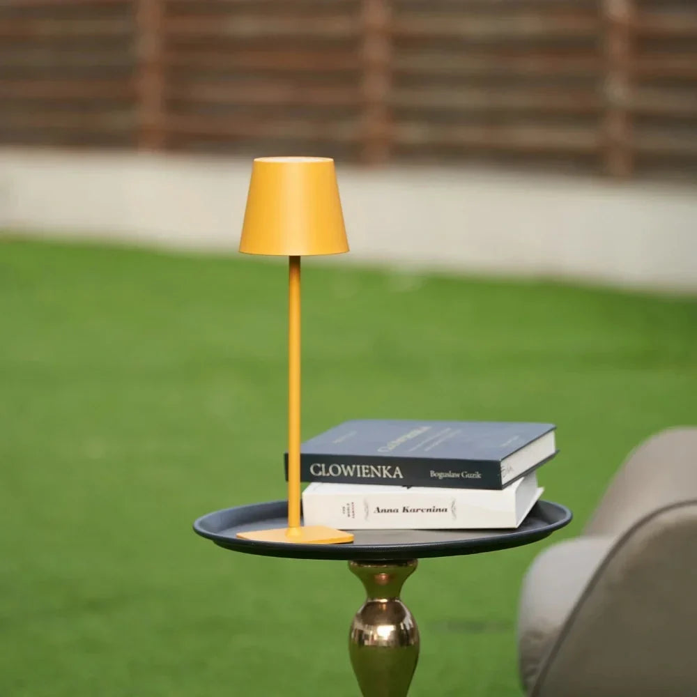 Dimmable LED table lamp, portable & modern. Rechargeable for versatile indoor/outdoor use.